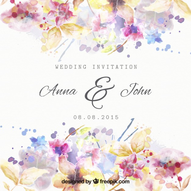 626x626 Vector ] Floral Wedding Invitation In Watercolor Style Free