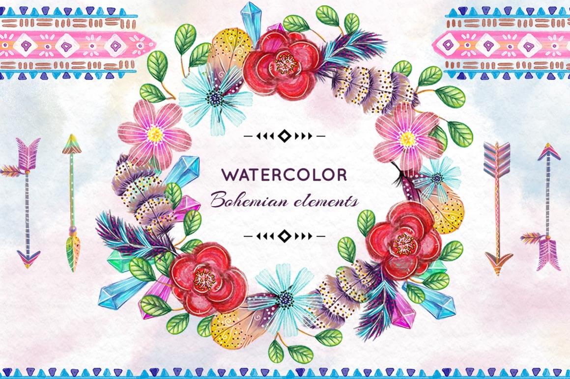 1160x772 Freebie Watercolor Boho Feathers Amp Floral Elements Freebies