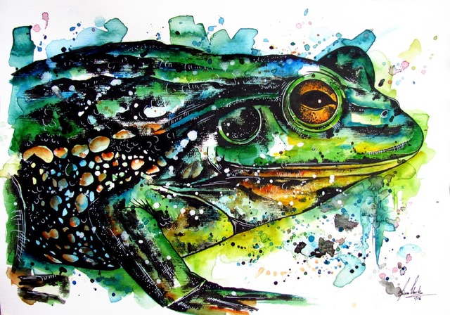 640x448 Ink Tattoo Watercolor Frog Classic Vintage Canvas Painting Poster