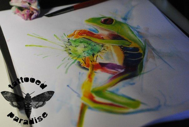 604x406 Watercolor Frog Tattoo Artist Aleksandra Katsan