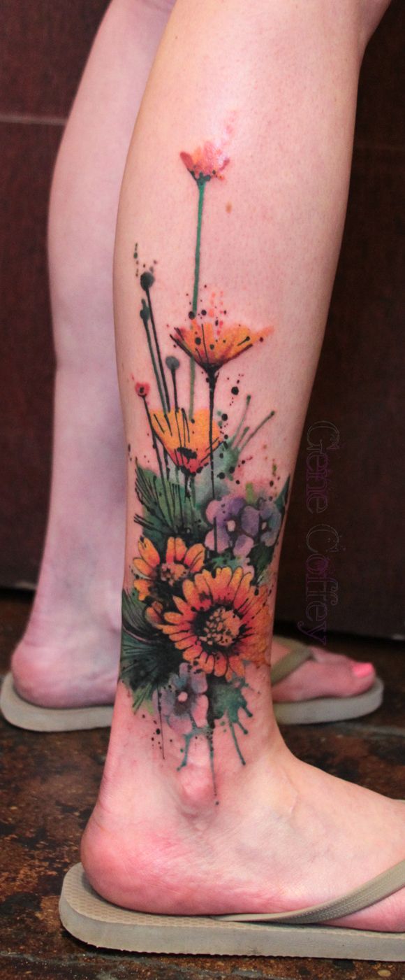 580x1401 Women Tree Frog Tattoos Sunflower 3d Modern Thigh Design Idea For
