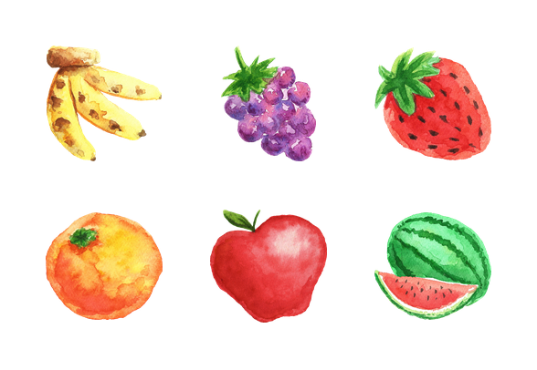 588x406 Watercolor Fruits Icons By Veiga Studio