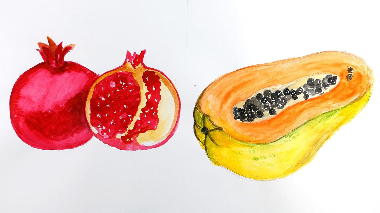 1280x720 Watercolor Painting How To Draw Watercolor Papaya Amp Pomegranate