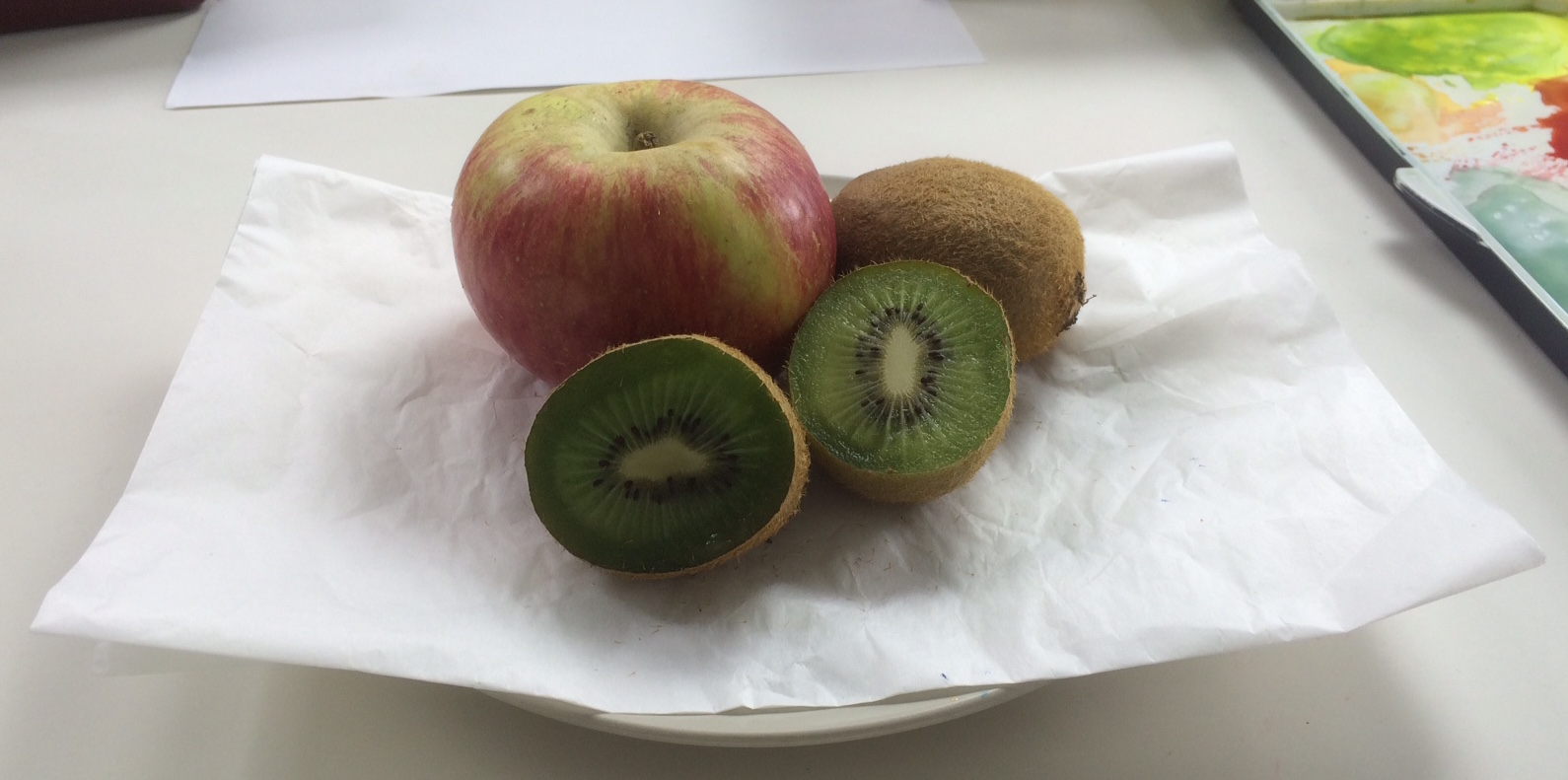 1590x791 Painting A Watercolor Still Life An Apple And Kiwis