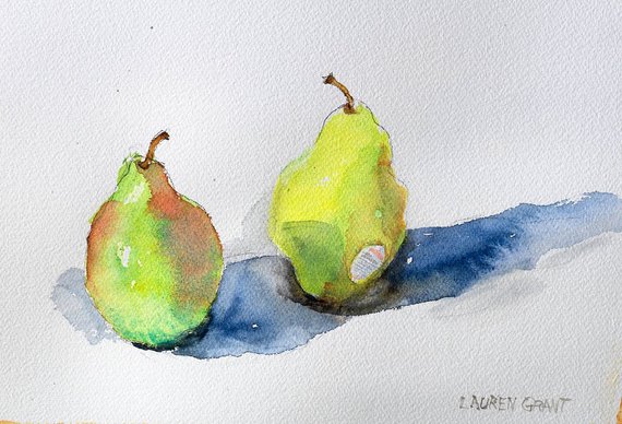 570x388 Still Life Fruit Painting Pears Kitchen Art Original Etsy