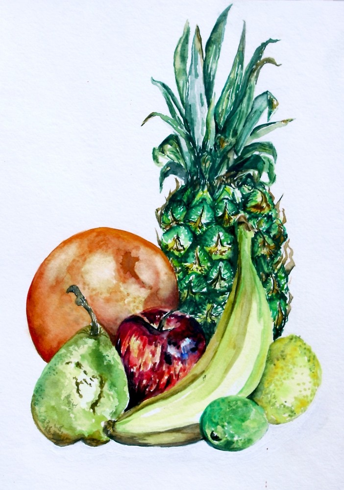 702x1000 Fruit Still Life Watercolour Painting By Noellesawatzky Redbubble