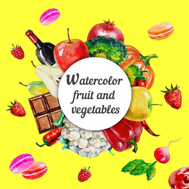 642x642 Watercolor Fruits And Vegetables Clipart Healthy Food Clipart Etsy