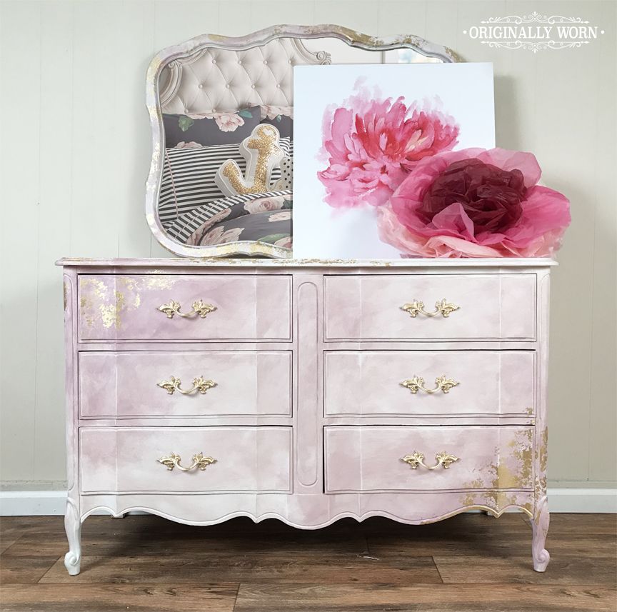 864x857 Pink Watercolor French Provincial Dresser. Painted In Chalk Paint