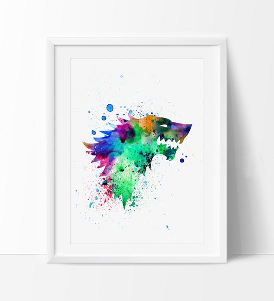547x600 House Stark Watercolor Print, Game Of Thrones Art Poster