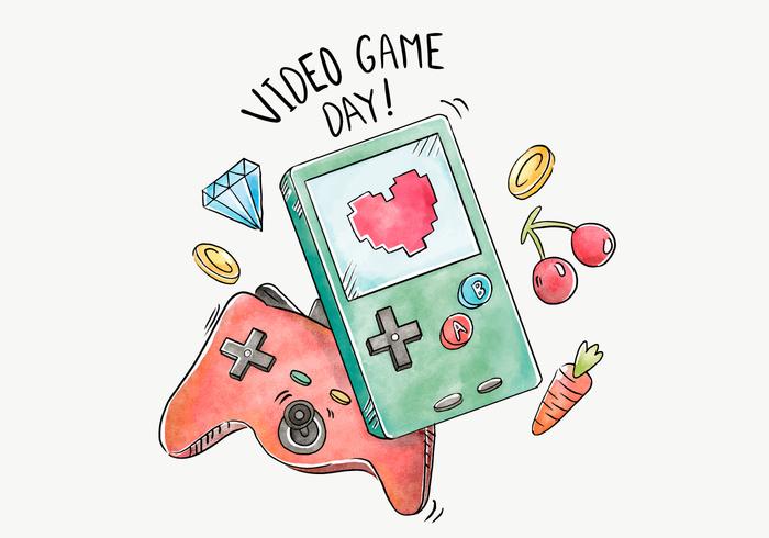 700x490 Watercolor Handheld Video Game Vector