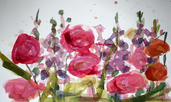 600x358 Flower Garden Original Floral Watercolor Painting Angela Moulton