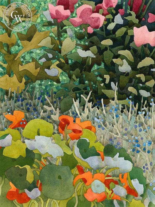 600x800 Garden Corner, Art By Carolyn Lord California Watercolor