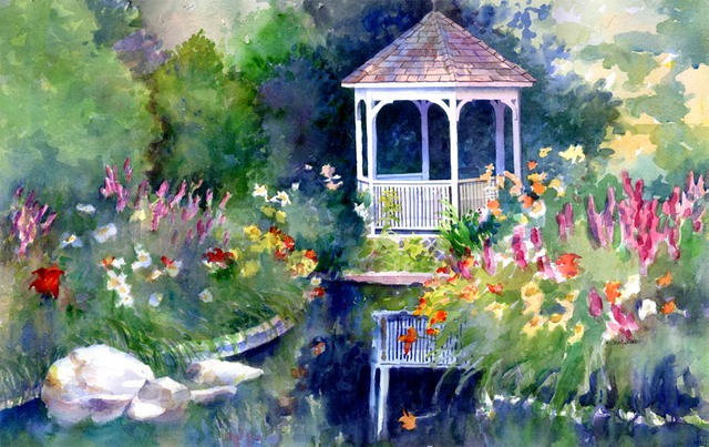 640x403 Pagoda In The Garden, Watercolor