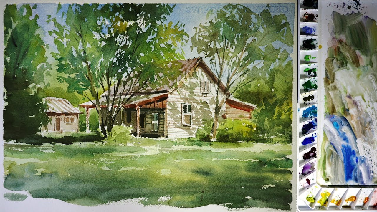 1280x720 Watercolor Landscape Painting Sunlight Garden