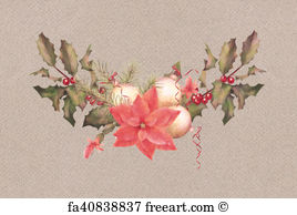 268x194 Free Art Print Of Watercolor Christmas Garland And Deer Antler
