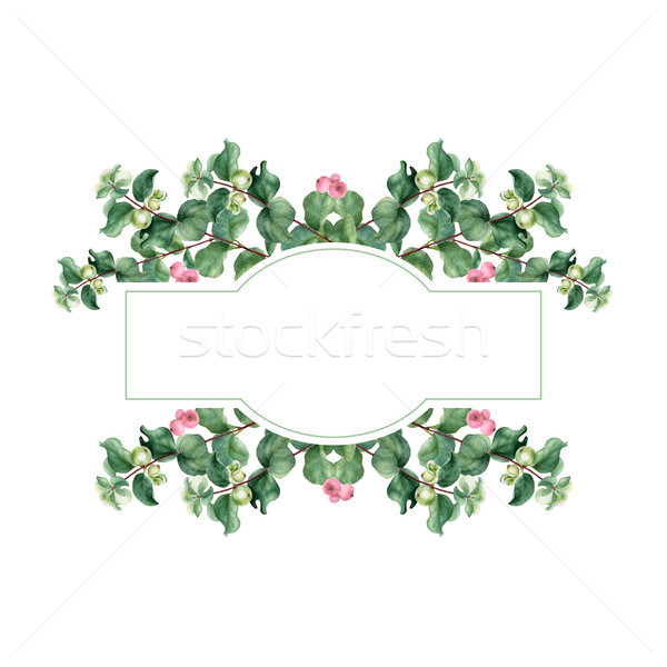 600x600 Watercolor Christmas Floral Banner. Hand Painted Floral Garland