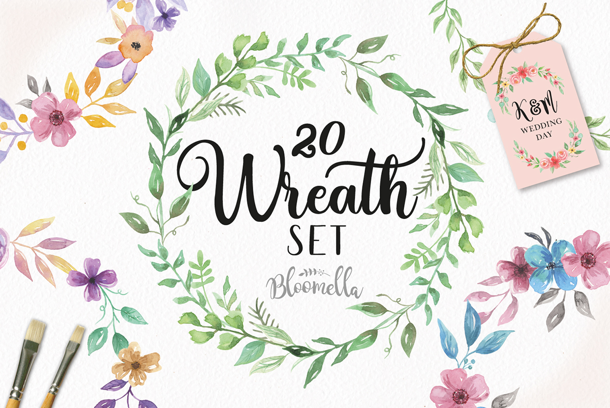1200x802 Watercolor Wreath Garland Floral Leaf Flower Set On Behance