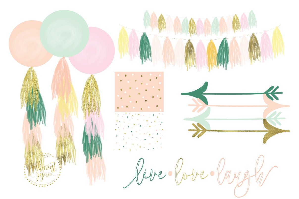 1208x804 Watercolor Boho Tassels Clipart