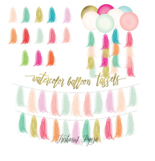 642x664 Watercolor Tassels Clipart Watercolor Garland Clipart Etsy
