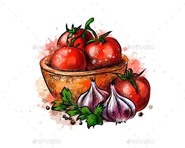 590x472 Tomatoes And Garlic From A Splash Of Watercolor By Kapona