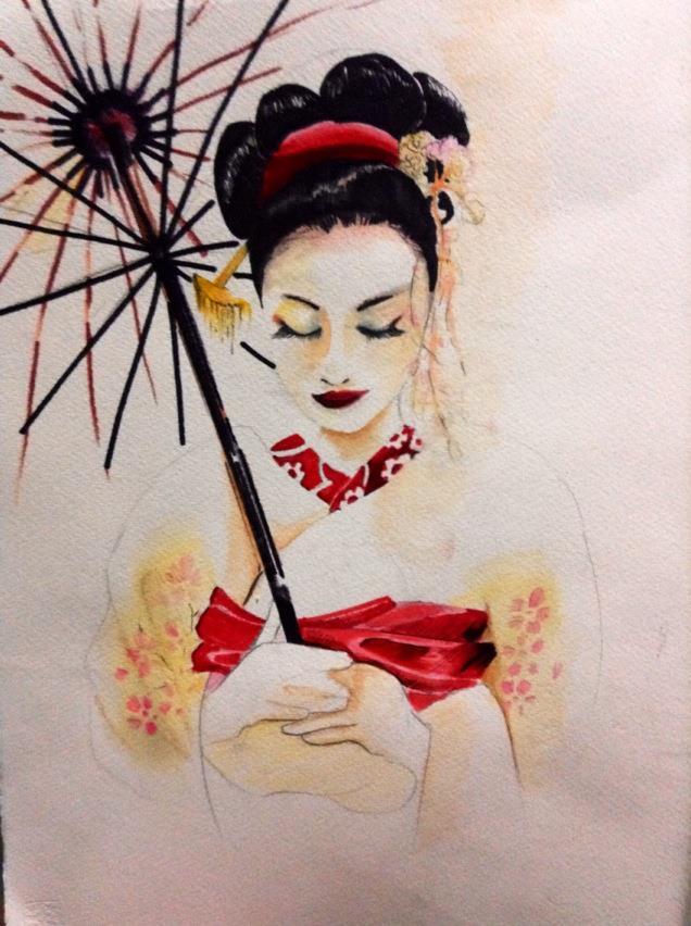 636x852 Watercolor Painting Geisha Touchtalent