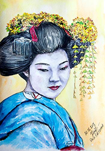 350x500 Geisha Original Japan Watercolor Painting Portrait
