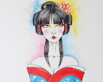 340x270 Watercolor Geisha Etsy
