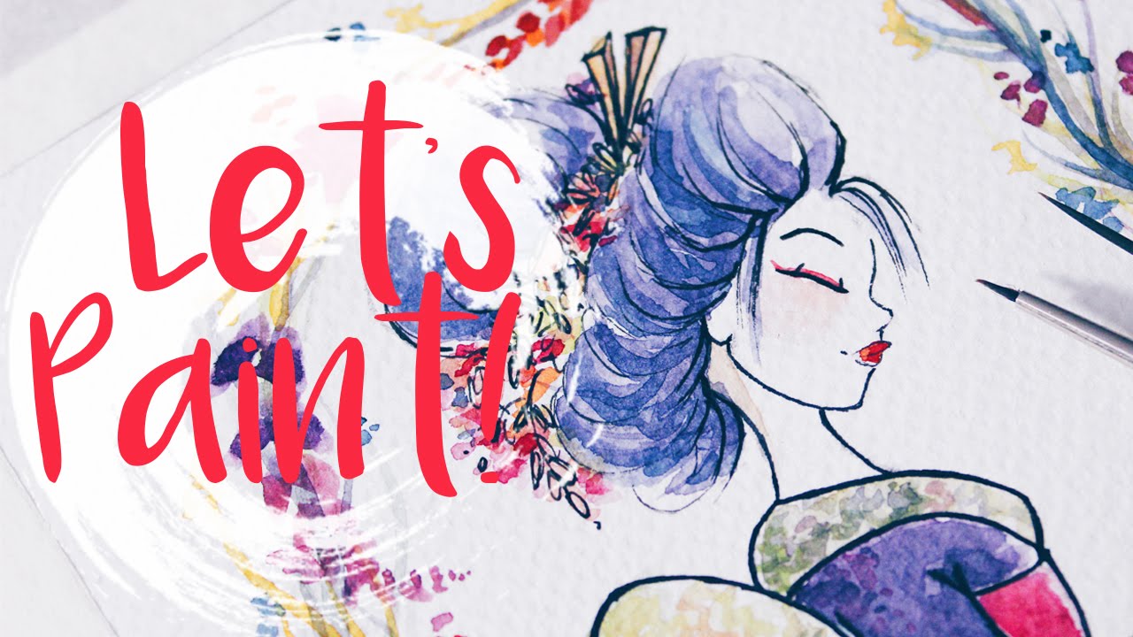 1280x720 Dreamy Floral Geisha ~ Watercolor Painting (Timelapse) ~ By Tj