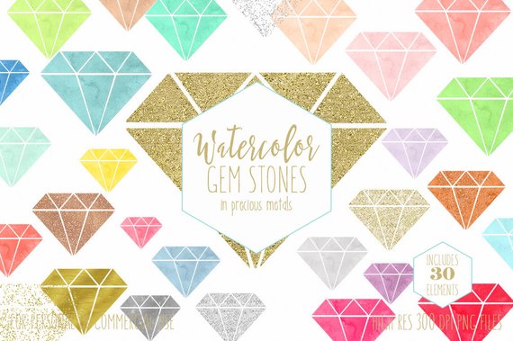 570x379 Watercolor Gems Clipart Commercial Use Clip Art Watercolor Etsy