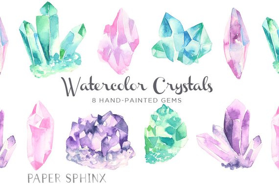 570x379 Watercolor Crystals Clip Art Gems Clipart Watercolor Etsy