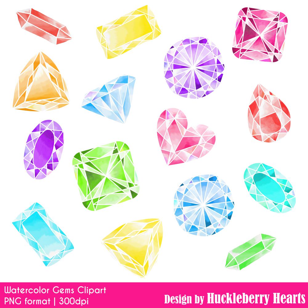 1000x1000 Watercolor Gems Clipart Huckleberry Hearts