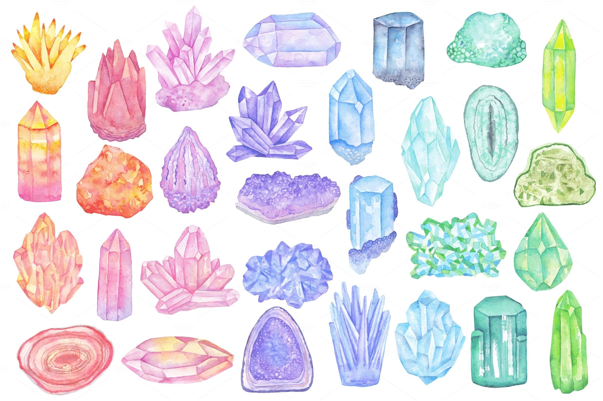2417x1608 Watercolor Crystals, Minerals, Gems By Just Create On Creative