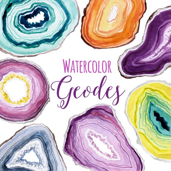 570x570 Watercolor Geodes Geode Clip Art Gemstone Slices Clipart Etsy