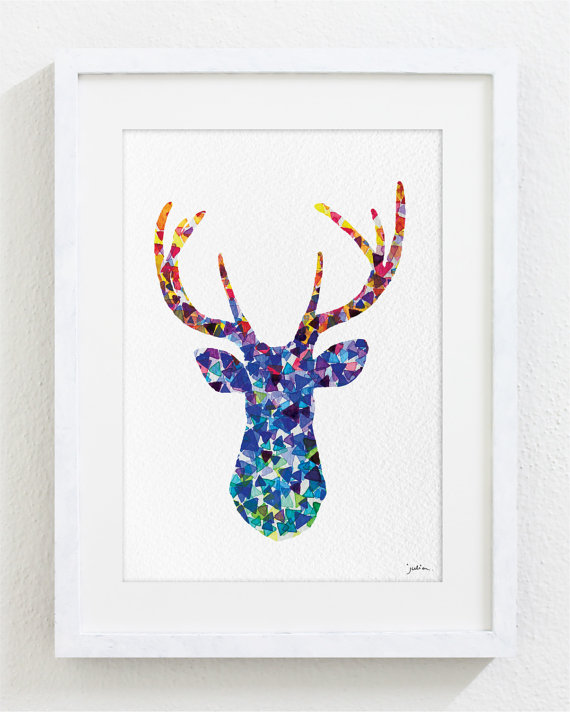 570x712 Blue Deer Watercolor Print
