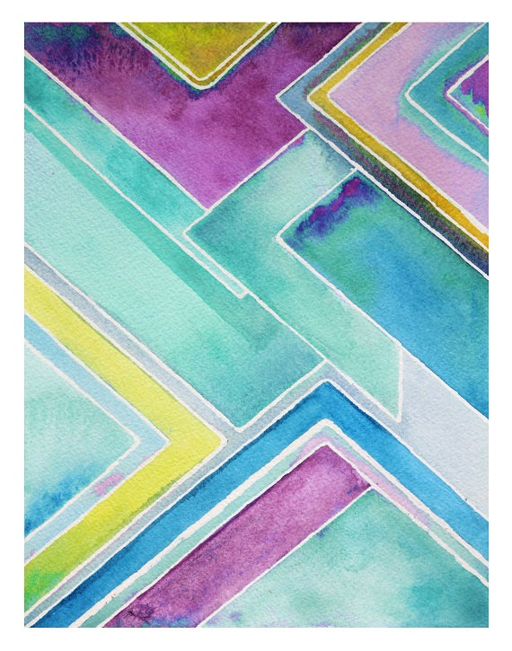 570x725 Carribean Sea, Seafoam, Mint, Abstract Watercolor, Geometric