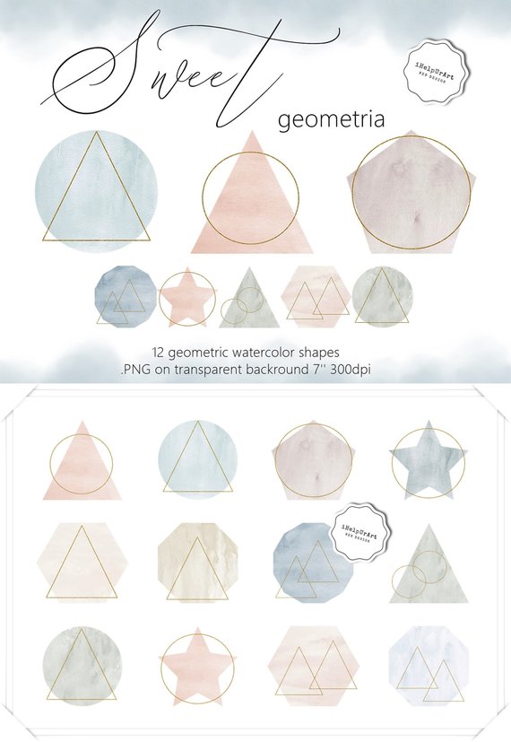 570x827 Pastel Watercolor Geometric Shapes Clipart Modern Design Etsy