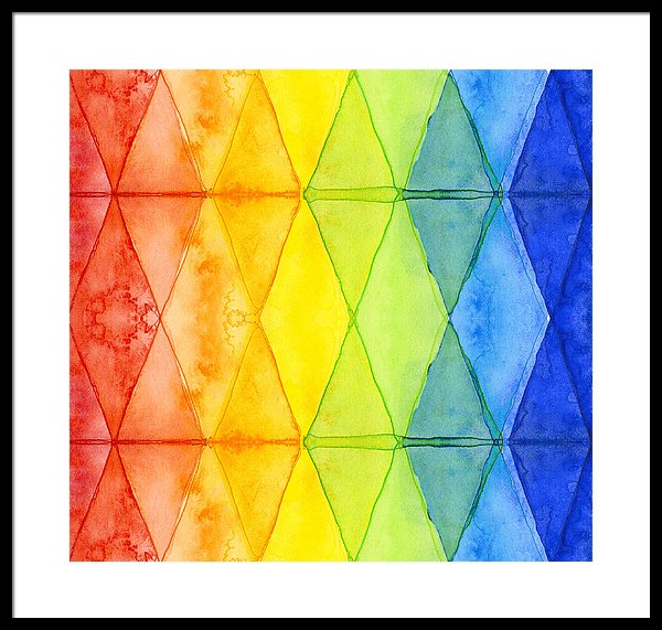 600x571 Watercolor Rainbow Pattern Geometric Shapes Triangles Framed Print