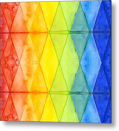 493x540 Watercolor Rainbow Pattern Geometric Shapes Triangles Metal Print
