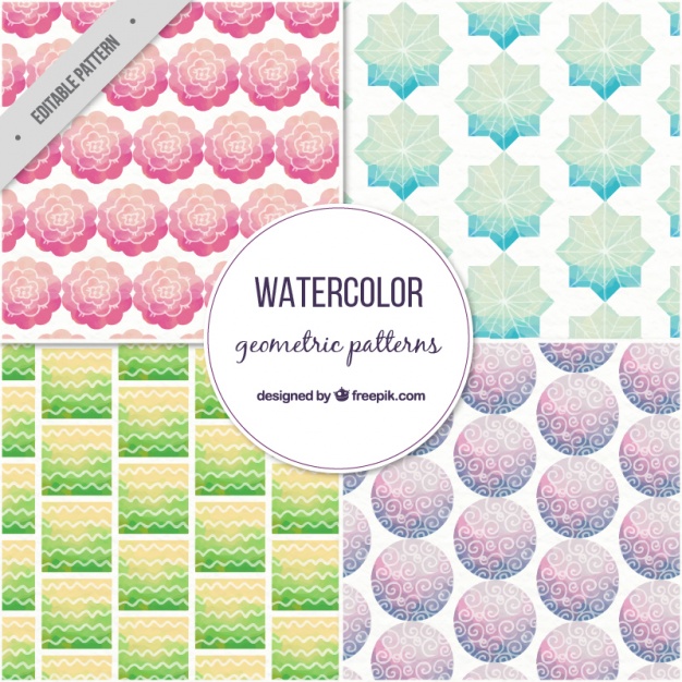 626x626 Collection Of Watercolor Patterns With Geometric Shapes Vector