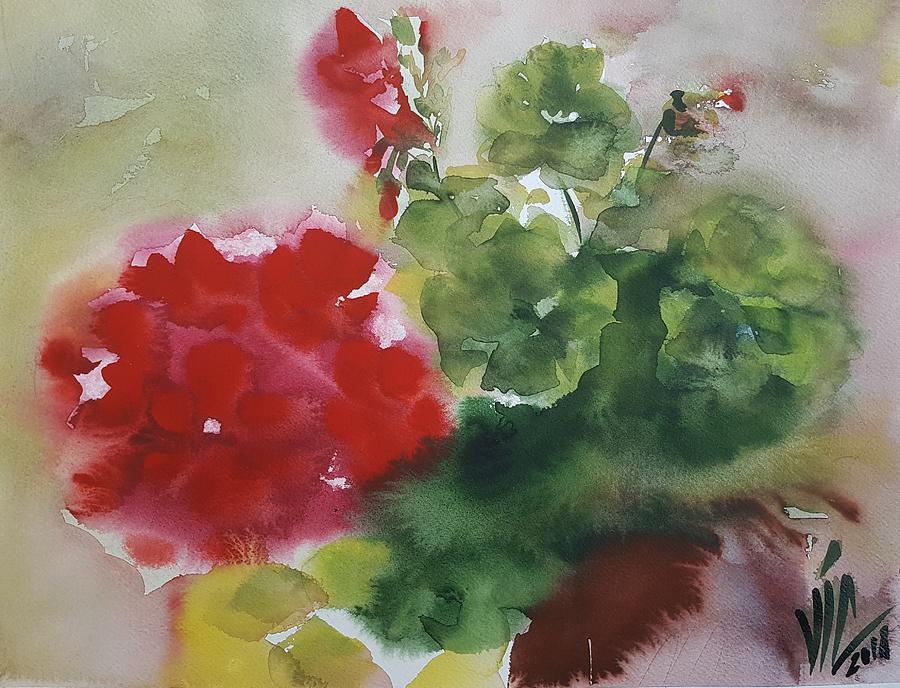 900x688 Geraniums. Red Flowers Watercolor Painting By Vali Irina Ciobanu