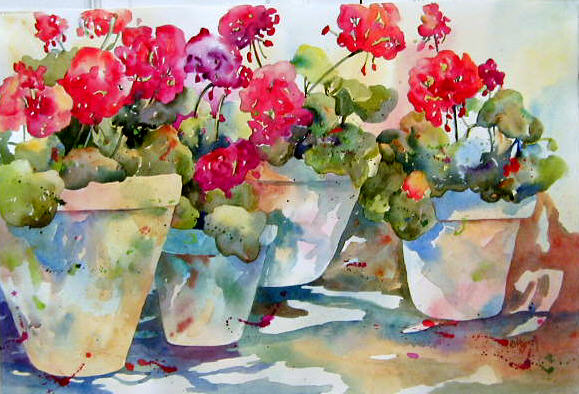 579x394 Watercolor Artists International Geraniums Galore