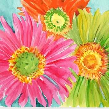 354x354 Hot Pink, Lime Green And Orange Gerbera From Sharon Foster Art