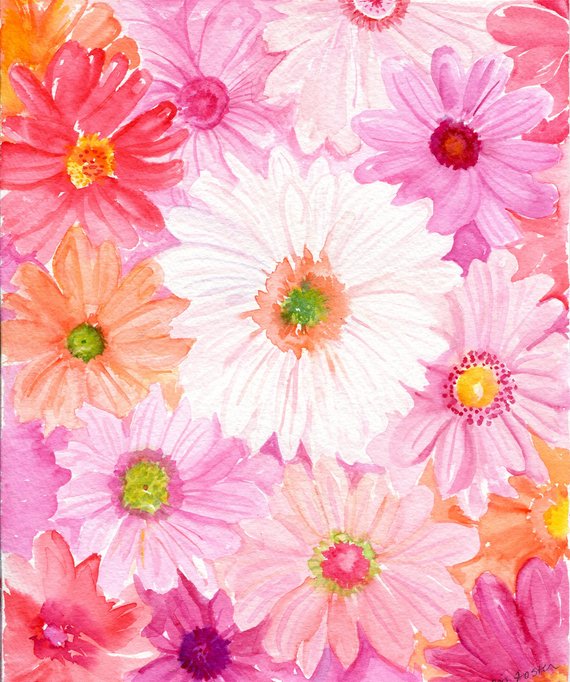 570x682 Original Gerbera Daisies Watercolor Painting Pink Coral Etsy