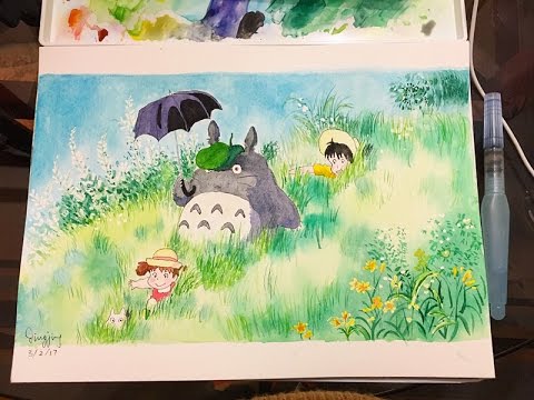 480x360 Watercolor Painting , Totoro, Studio Ghibli, Miyazaki