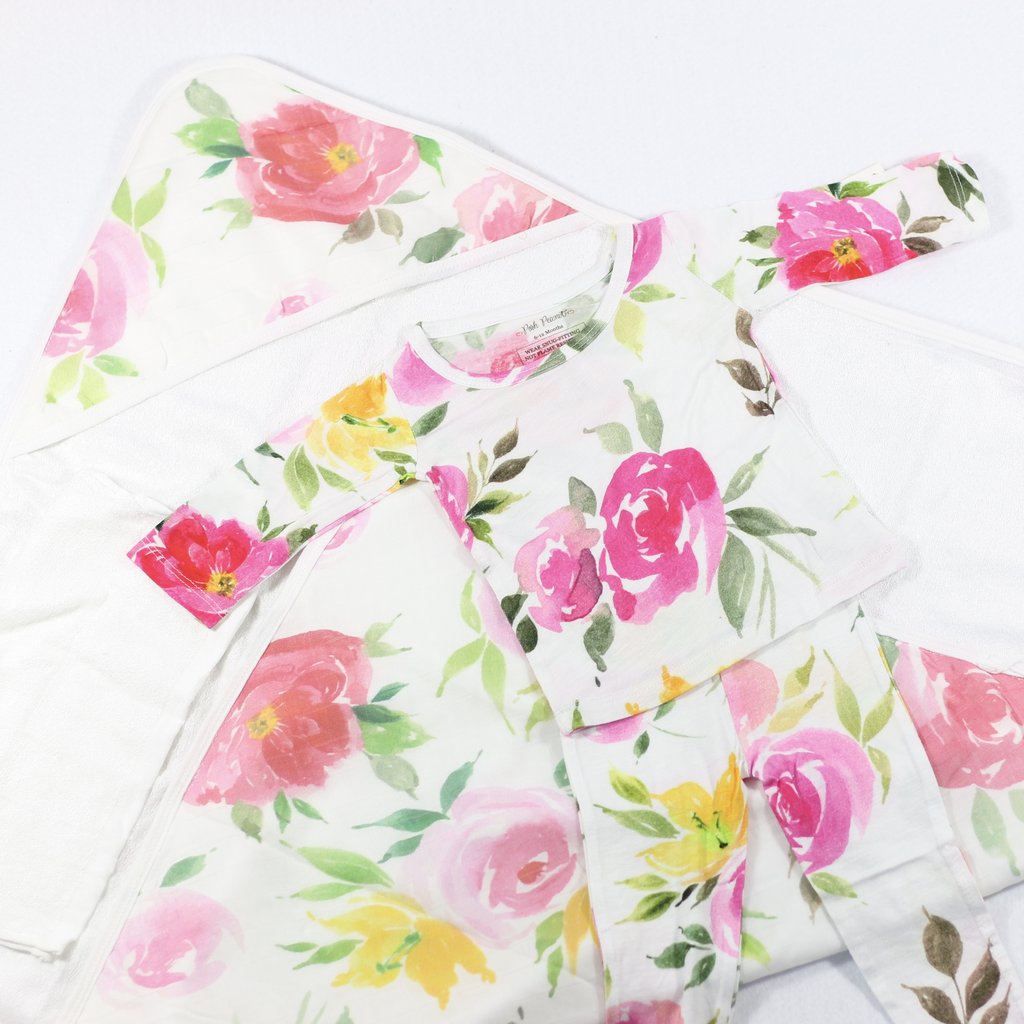 1024x1024 Posh Peanut Watercolor Bloom Hooded Towel Amp Loungewear Gift Set