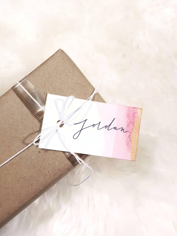 570x760 Custom Calligraphy Set Of 5 Watercolor Gift Tags Wedding Etsy
