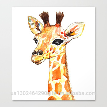 350x350 Baby Giraffe Artwork. Original Watercolor Art Print On Canvas