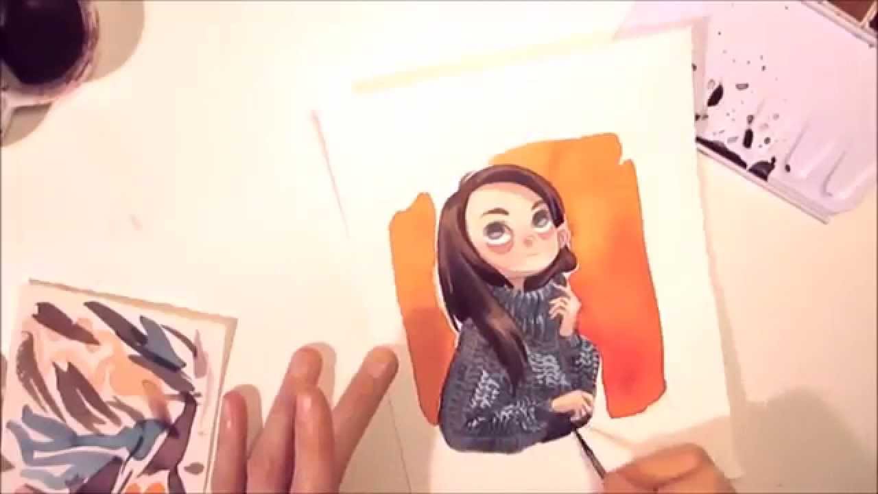 1280x720 Watercolor Girl Portrait Painting Timelapse Progress Art By