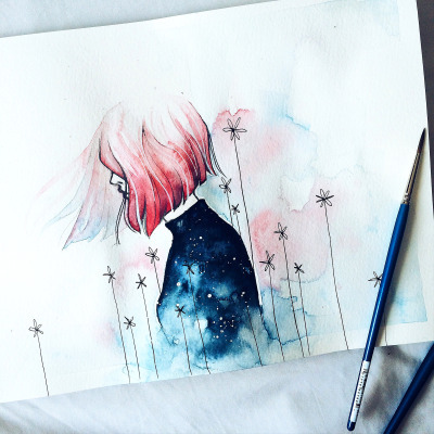 400x400 Blue, Art, Watercolor, Girl, Inspiration