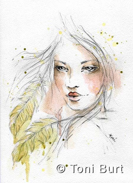 450x619 Envision Watercolour Girl With Feathers From My Art Journal